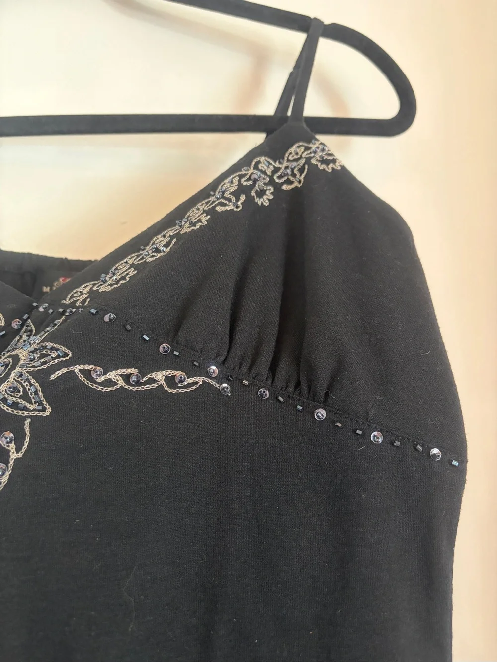 Vintage Y2K Black Linen Tank with Silver beaded and embroidered medallion design - Picture 4 of 14